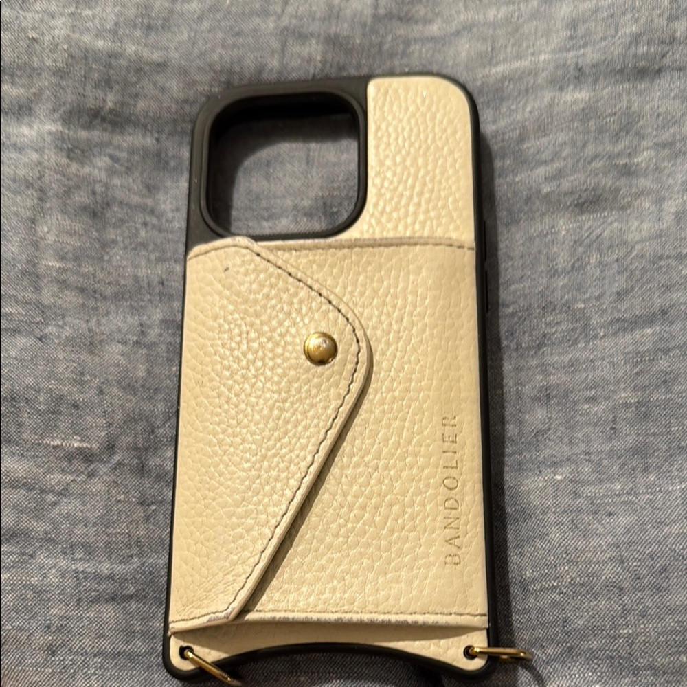 Bandolier Beige Leather Phone Case with Gold Accents